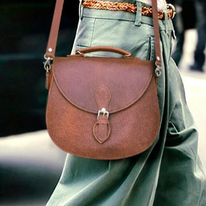 Handmade Tannery Leather Saddle Bag in Tan