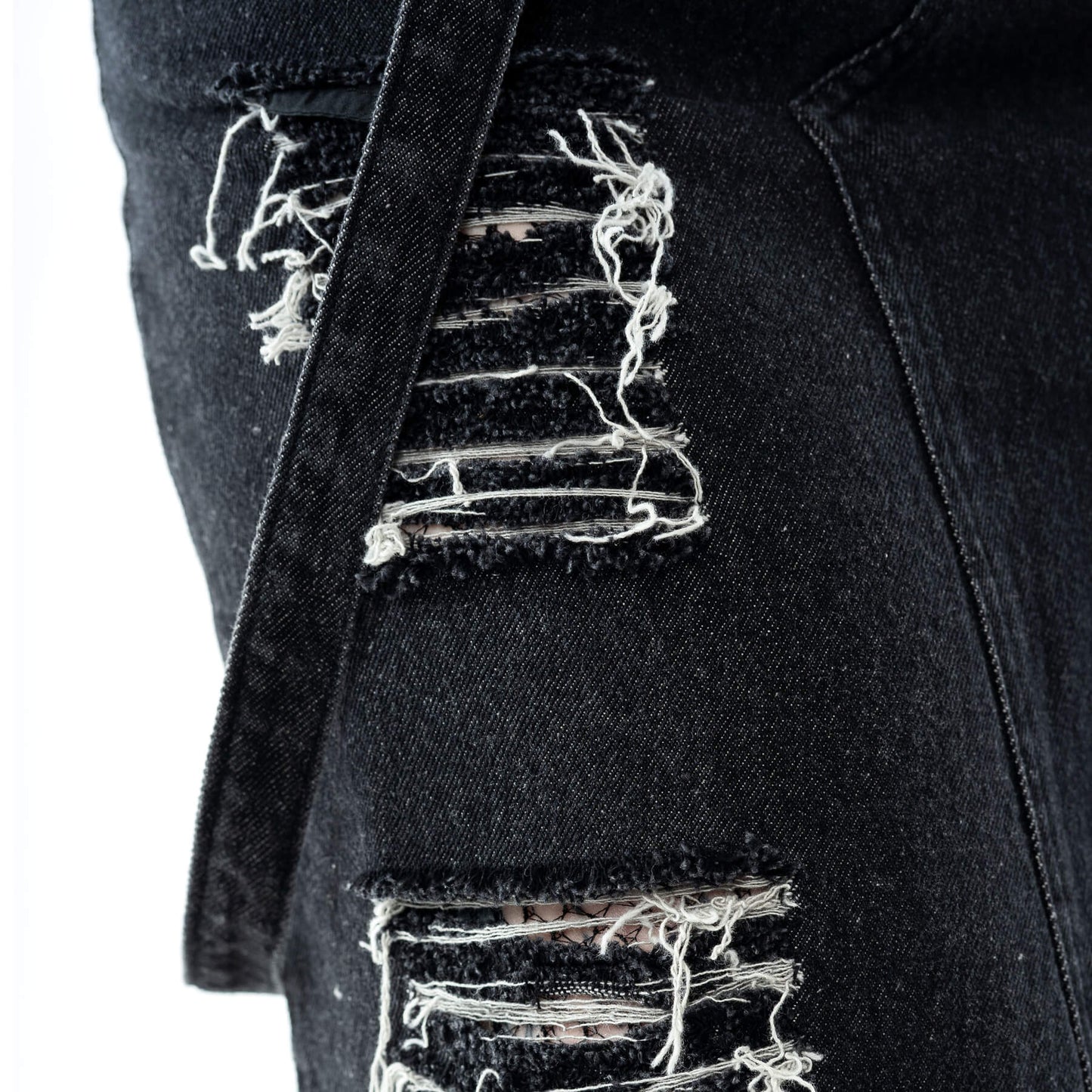Vixxsin Runa Distressed Denim Maxi Skirt in Black Stonewash