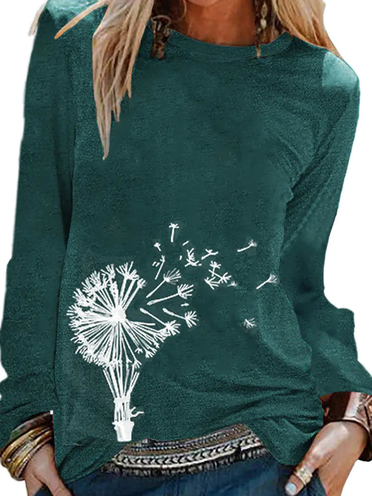 Women's Dandelion Design Nature Lover Long Sleeve T-Shirt