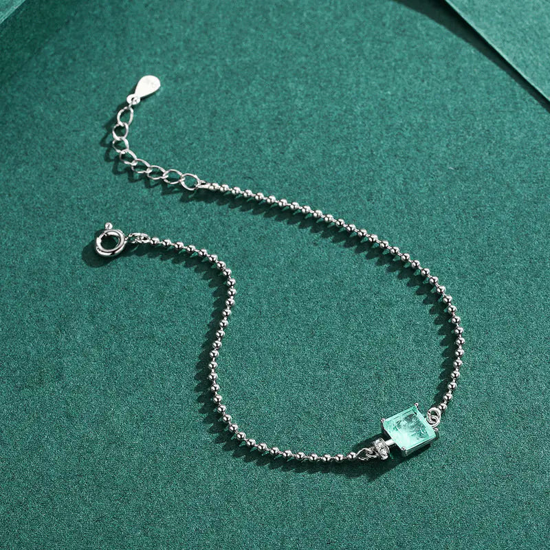 925 Sterling Silver Imitation Paraiba Tourmaline Gemstone Bracelet