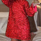 Glittering Sequined Bow-Back Long-Sleeve Special Occasion Dress