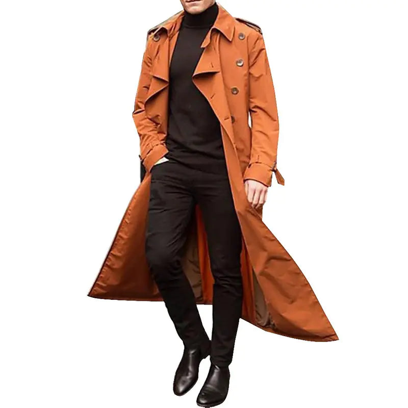 Vireous Men's Orange Extra-Long Trench Coat