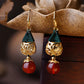 Renaissance-Style Long Pendant Gold-Plated Agate Earrings