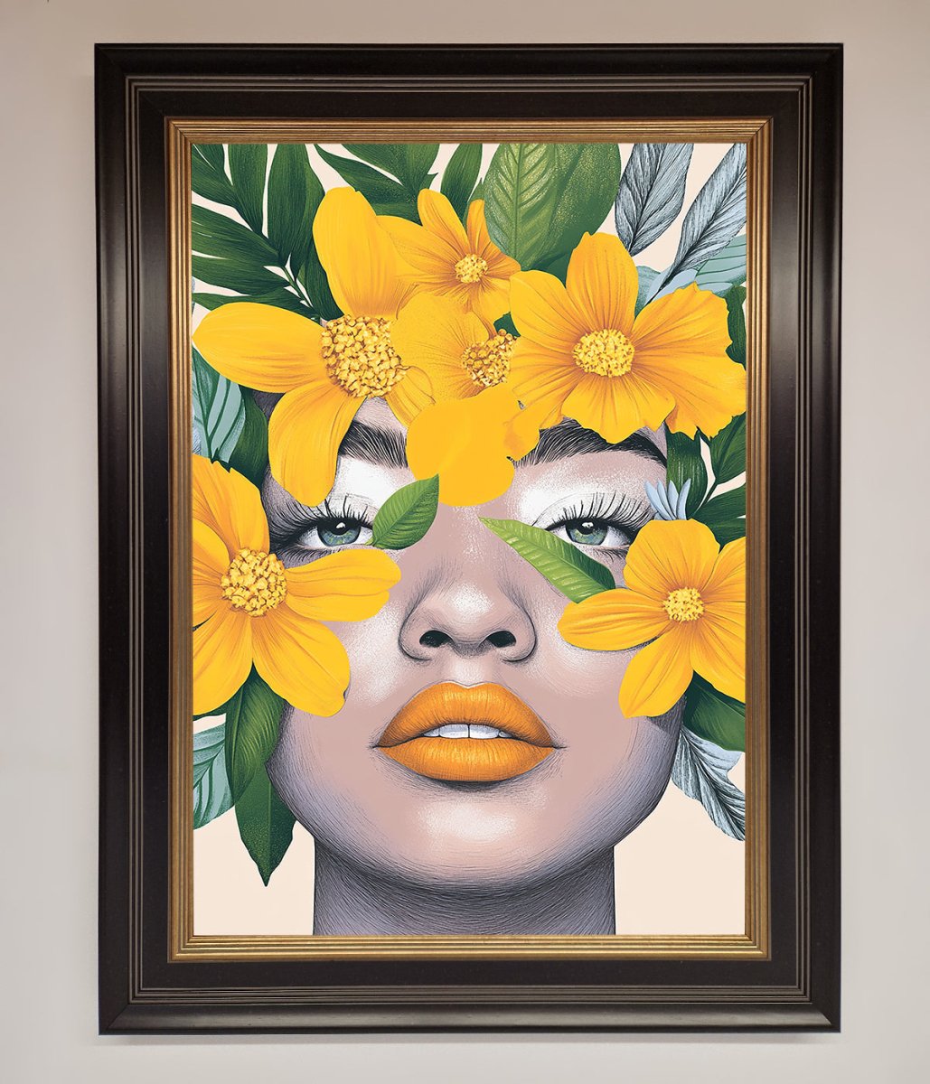 Yellow Flowers Head Framed Poster