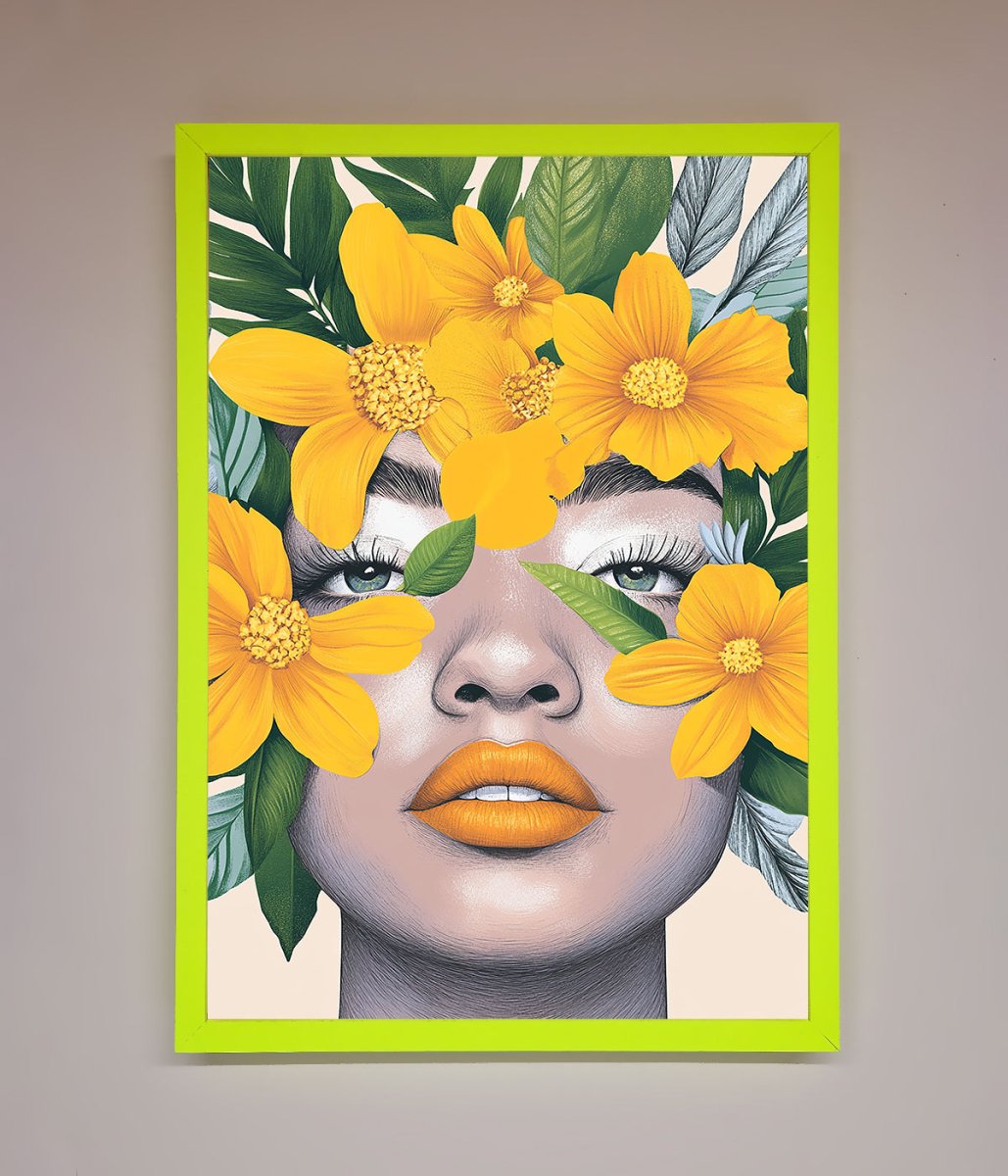 Yellow Flowers Head Framed Poster