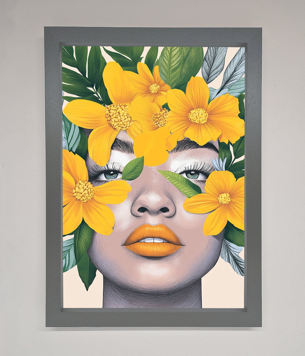 Yellow Flowers Head Framed Poster