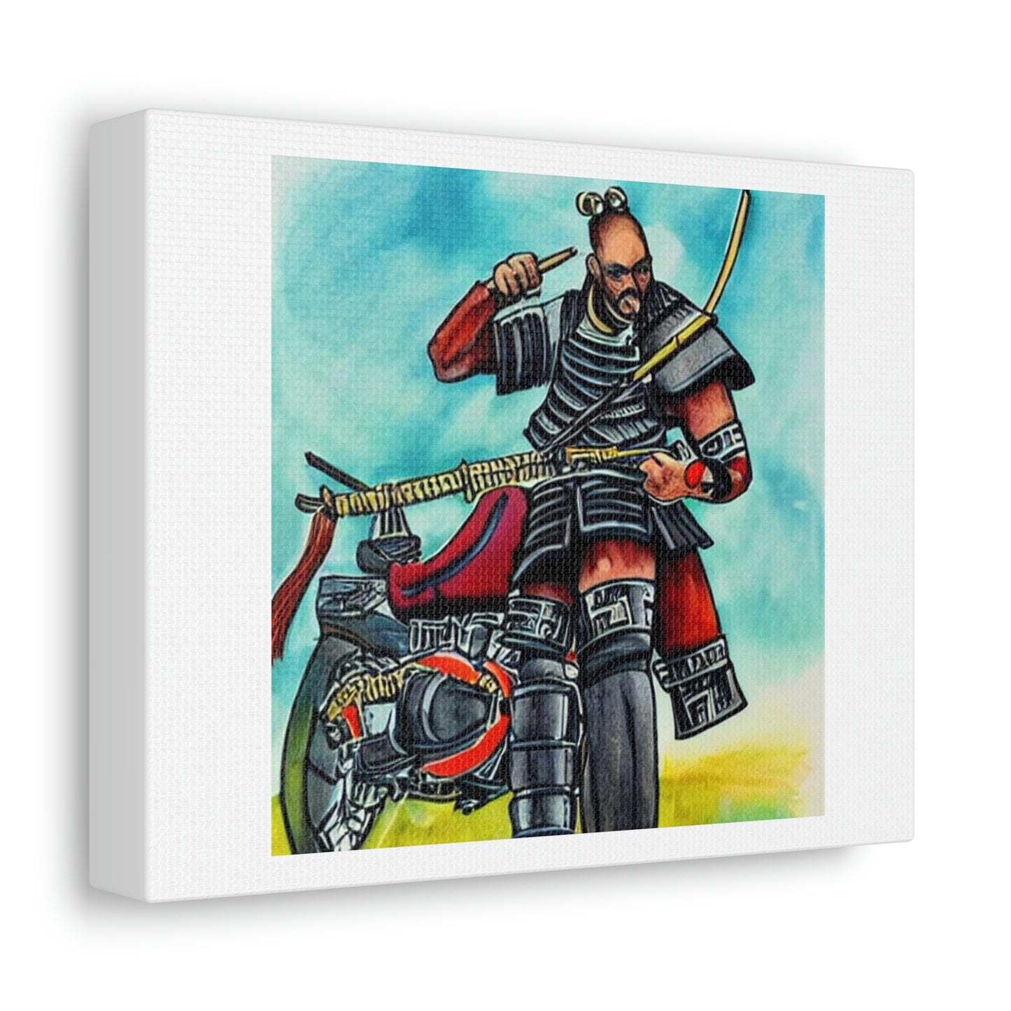 Samurai On A Motorcycle Digital Art 'Designed by AI' on Satin Canvas