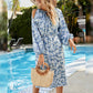 Retro Split-Long-Sleeve Sunscreen Blue Floral Dress