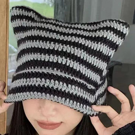MIIA Cute Devil Knitted Striped Hat