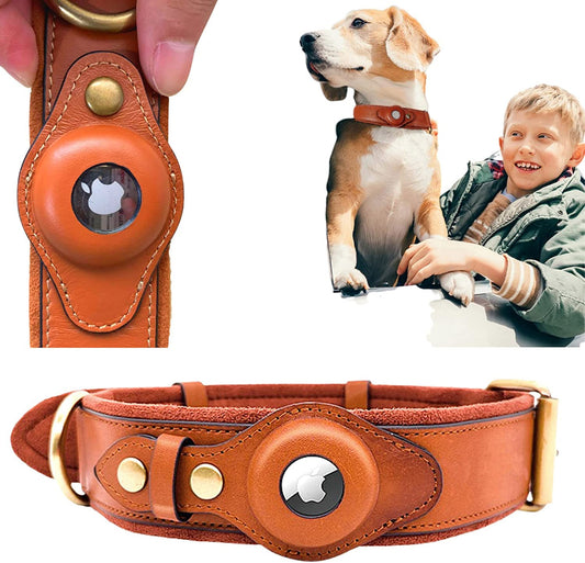 Olixar™ Genuine Leather Airtag Trackable Heavy Duty Dog Collar