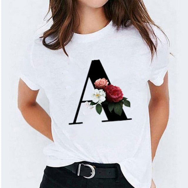 Choisissez votre initiale ! 26 t-shirts pour femmes imprimés de lettres