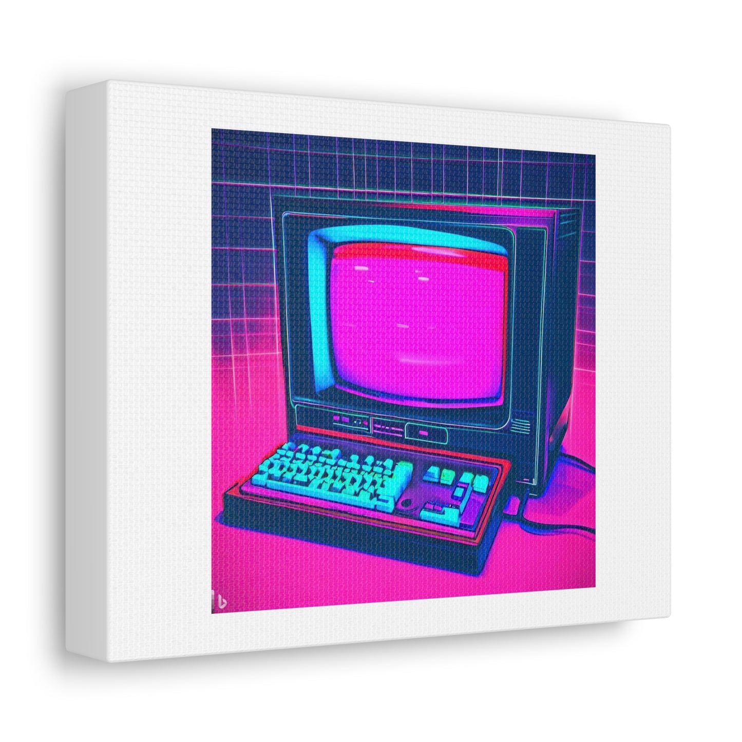 Computer from the 1990s in the Style of Vaporwave digital art 'Designed by AI' on Canvas