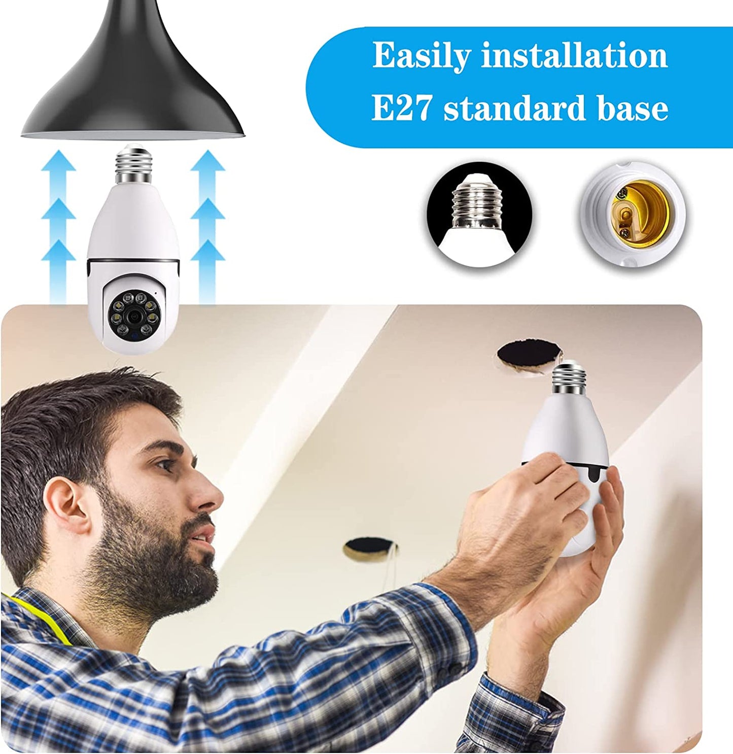 Caméra de sécurité à vision nocturne par Panorama ™ installer dans la prise de lumière meilleur prix avec fonction audio