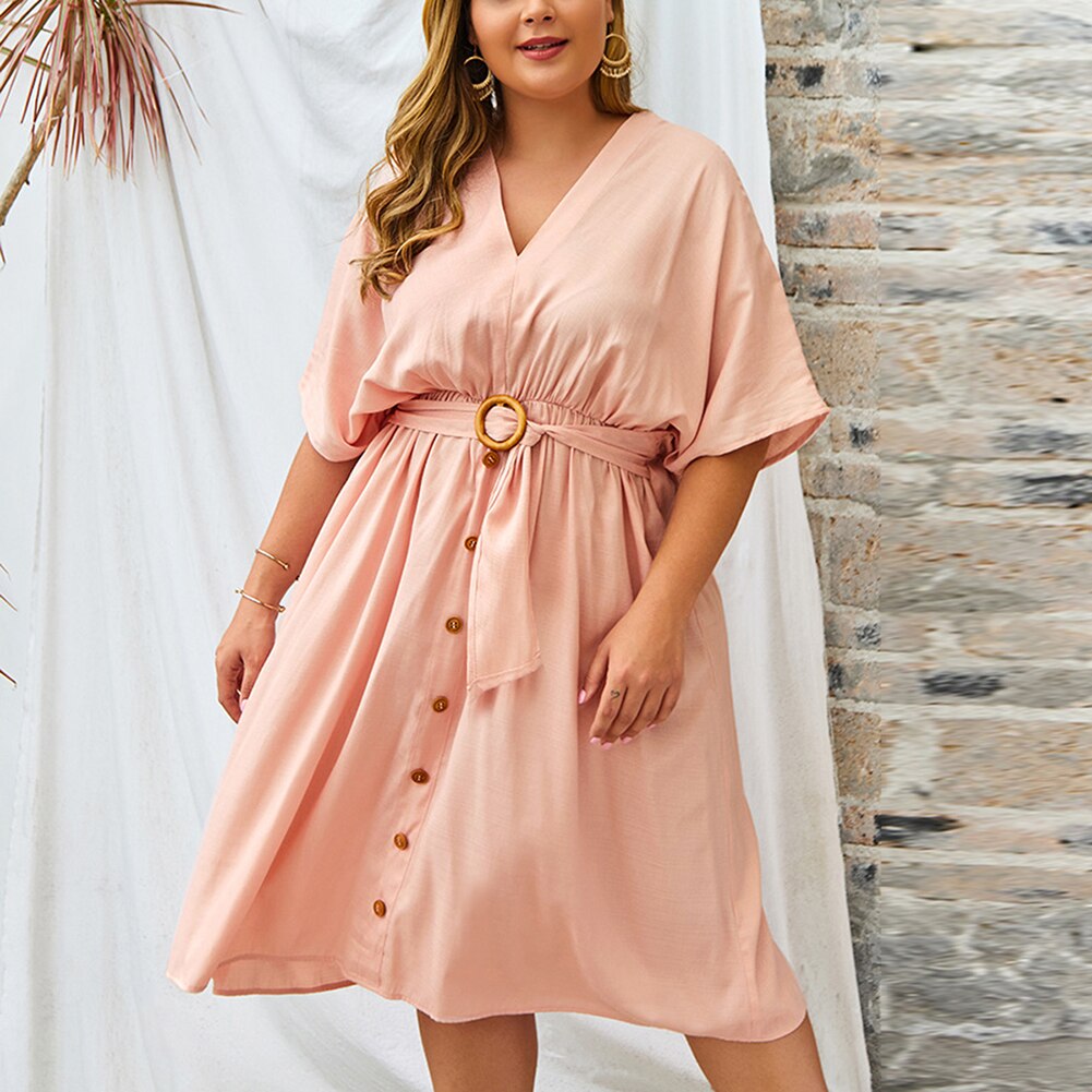 Vireous Full Sleeve V Neckline Plus Size Dress