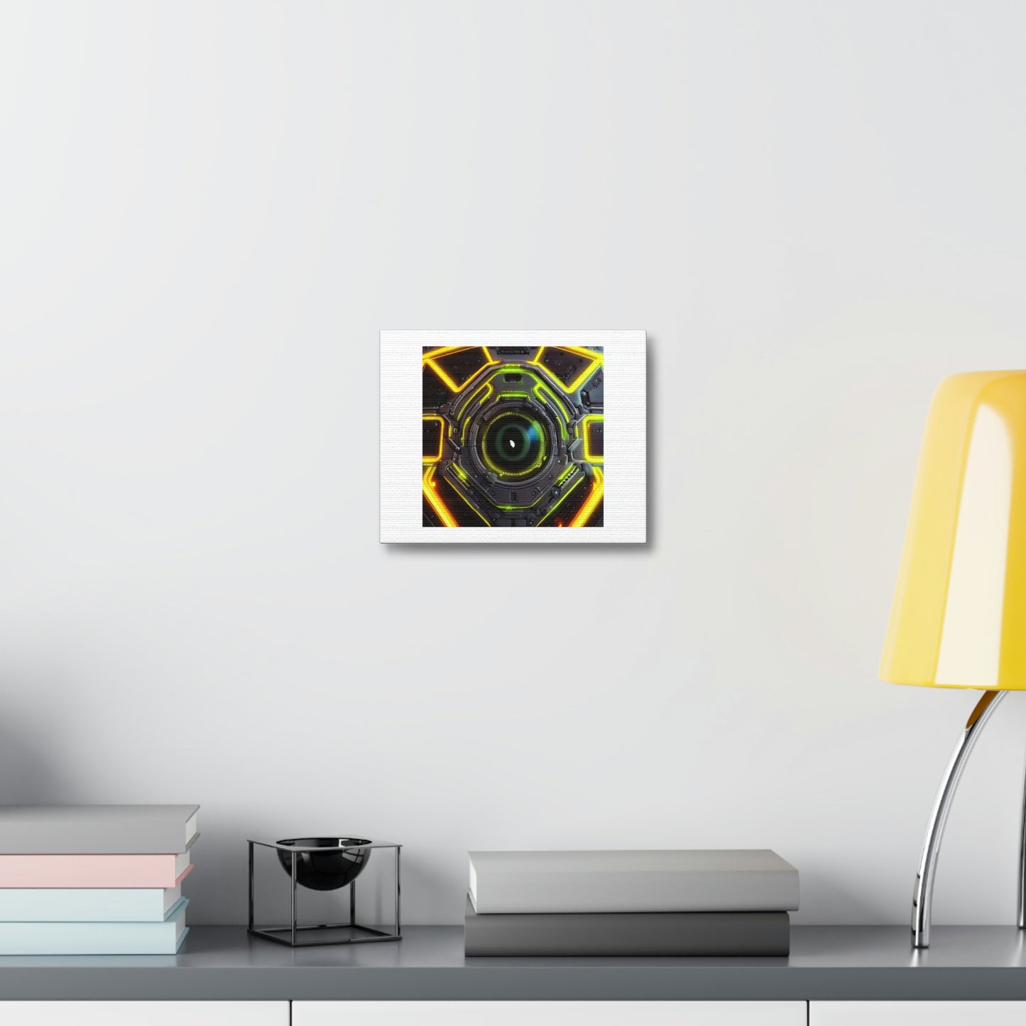 Cybernetic Security Shield With Cybernetic Human Eye Digital Art 'Designed by AI' on Satin Canvas