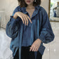 Vireous Women's Stand Collar Blouse with Bow and Lantern Sleeves