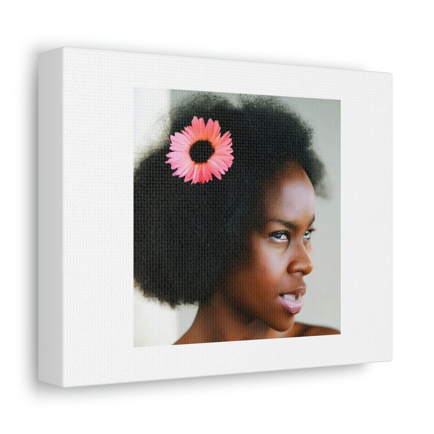 Black Girl With Flowers In Her Hair Digital Art 'Designed by AI' on Satin Canvas