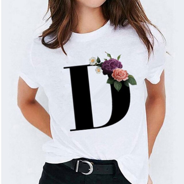 Choose Your Initial! 26 Letter Printed Women's T-Shirts