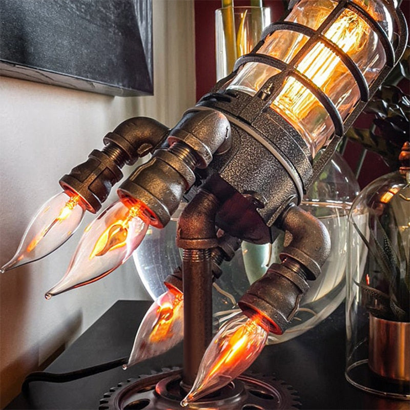 Vintage Steampunk Rocket Table Statement Lamp