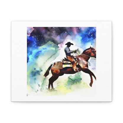 Cowboy Riding Into the Cosmos digital art 'Designed by AI' on Satin Canvas