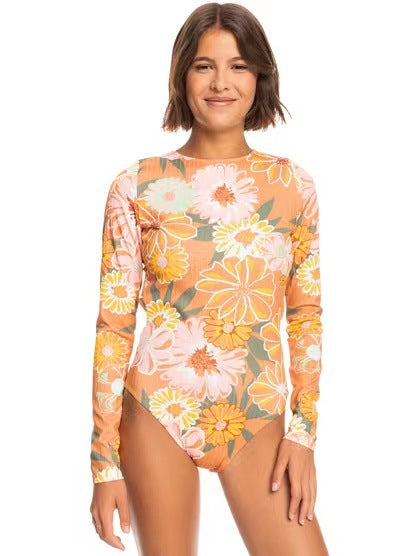 Tenglong Long Sleeve Backless Women's Surfing Suit Flower Print