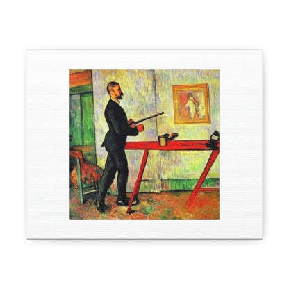 Blonde In Red Dress Guy Working At Table Digital Art 'Designed by AI' on Canvas