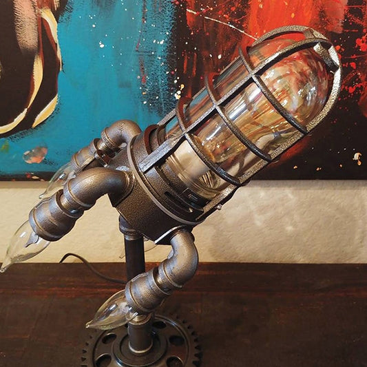 Vintage Steampunk Rocket Table Statement Lamp
