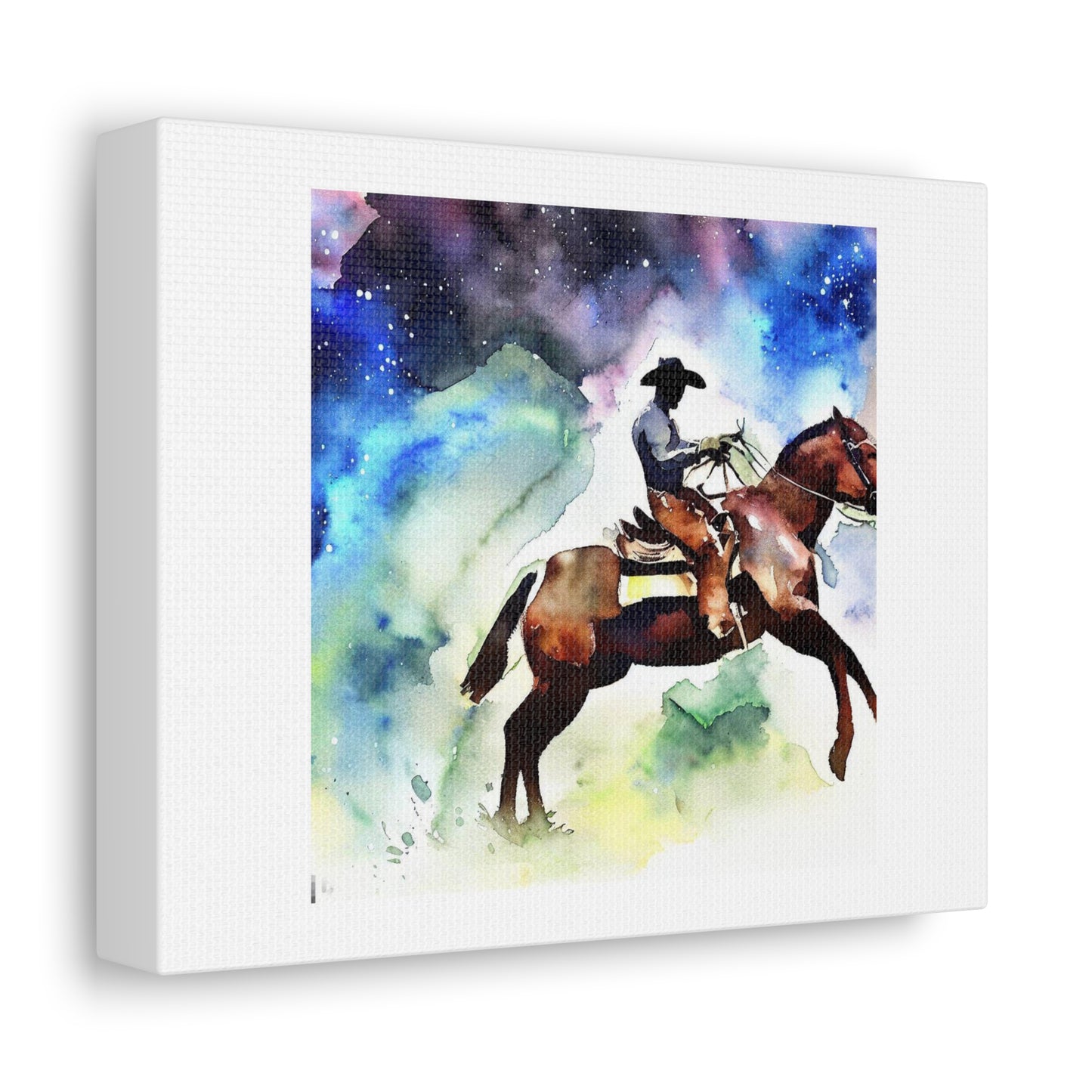 Cowboy Riding Into the Cosmos digital art 'Designed by AI' on Satin Canvas