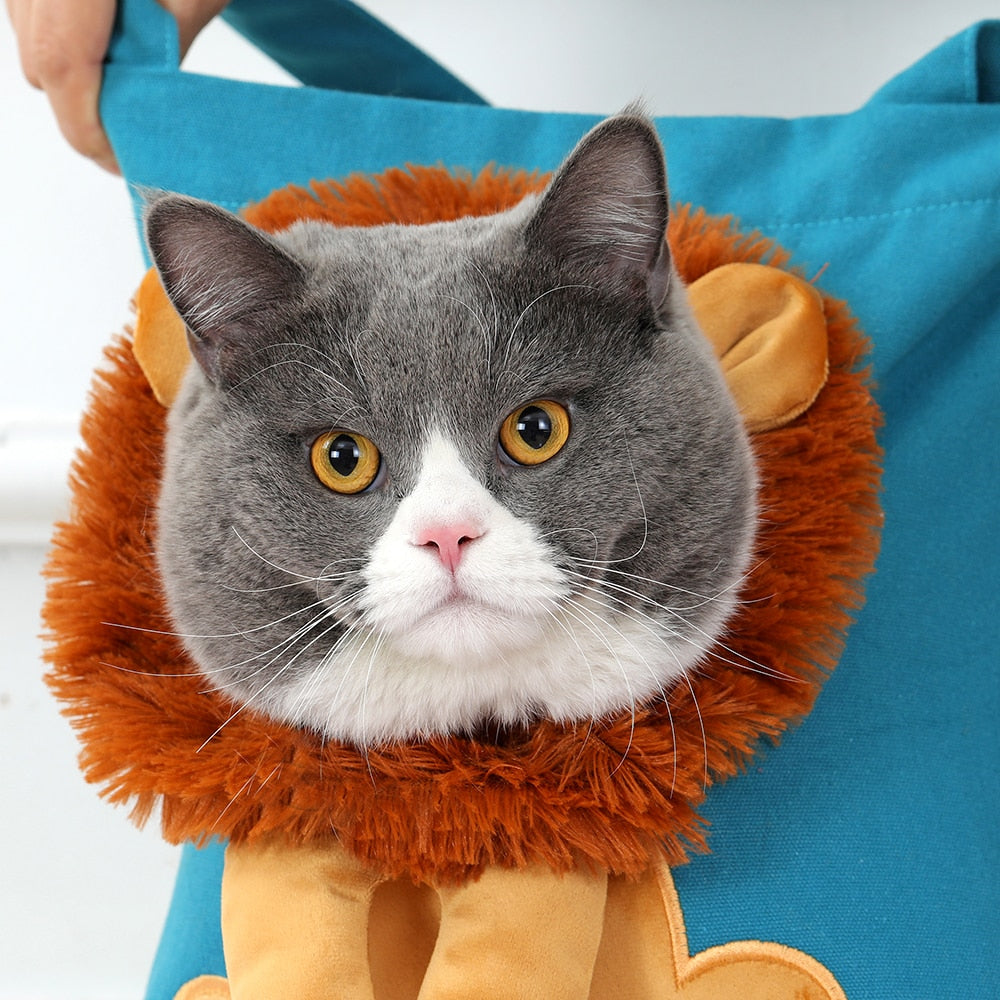 Sac de transport pour chat ou chien doux et respirant motif lion