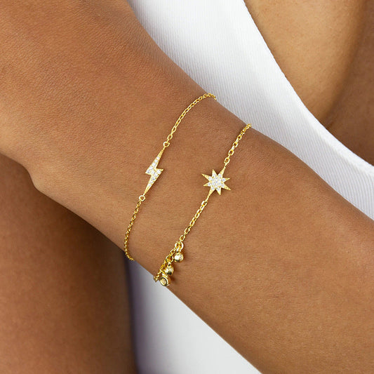 Lightining and Anise Star Diamond Gold Bracelets