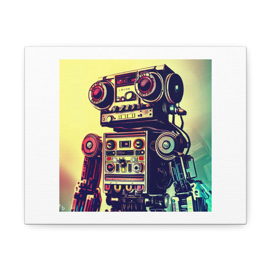 Robot Made From Analogue Stereo Equipment digital art 'Designed by AI' on Satin Canvas