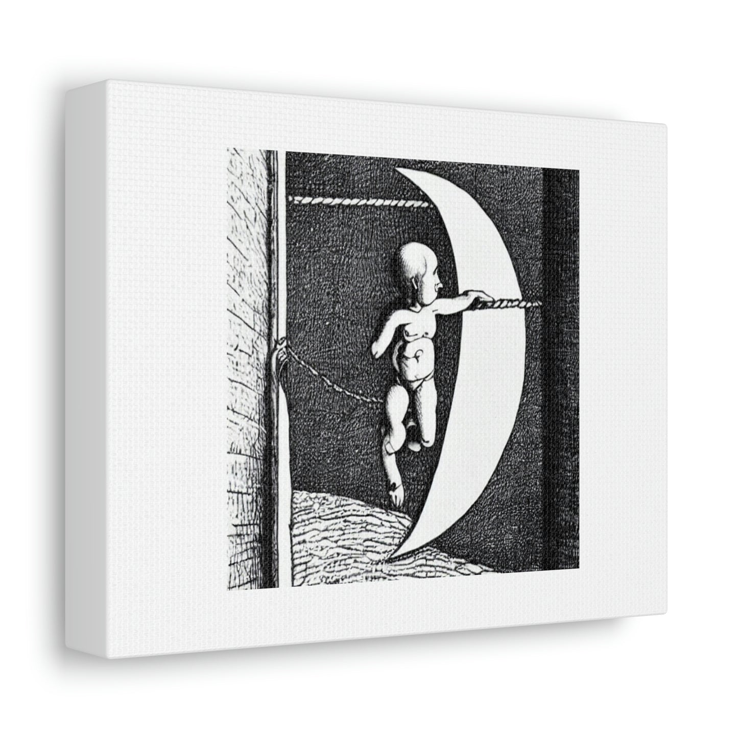 Sad Boy Hanging From Wedge Of The Moon With A Rope Digital Art 'Designed by AI'