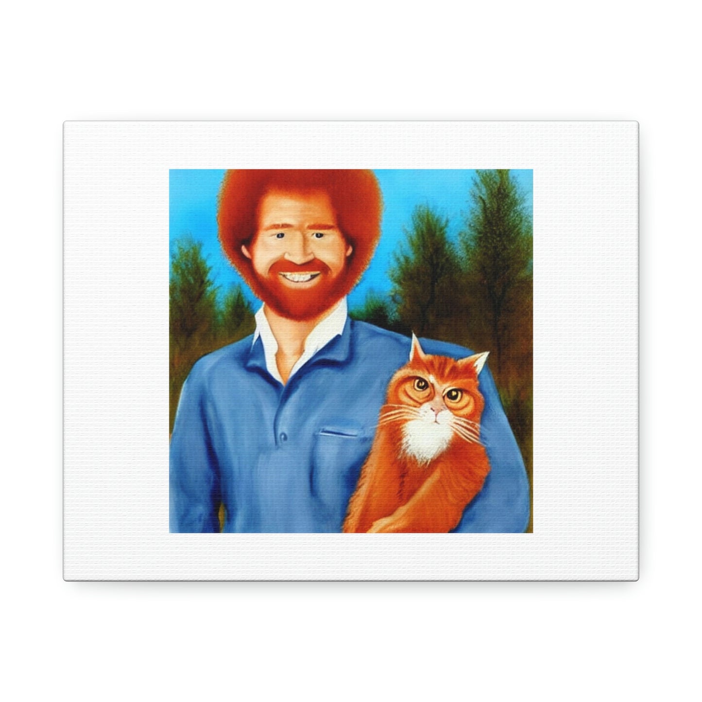 Painter Bob Ross With A Ginger Cat Digital Art 'Designed by AI' on Canvas