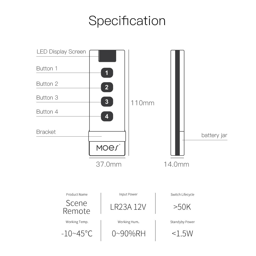 Moes Tuya Smart Life ZigBee Smart Home Wireless Switch 4 Gangs Remote Tuya Zigbee Hub Required No Limit to Control Home Device