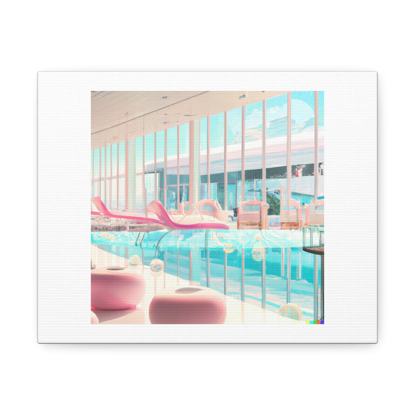 Lounge Area with Pool and Translucent Pastel Pink Water digital art 'Designed by AI' on Canvas