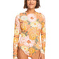Tenglong Long Sleeve Backless Women's Surfing Suit Flower Print