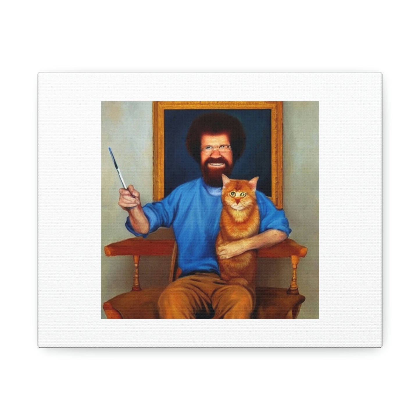 Painter Bob Ross Holding A Ginger Cat Digital Art 'Designed by AI' on Canvas