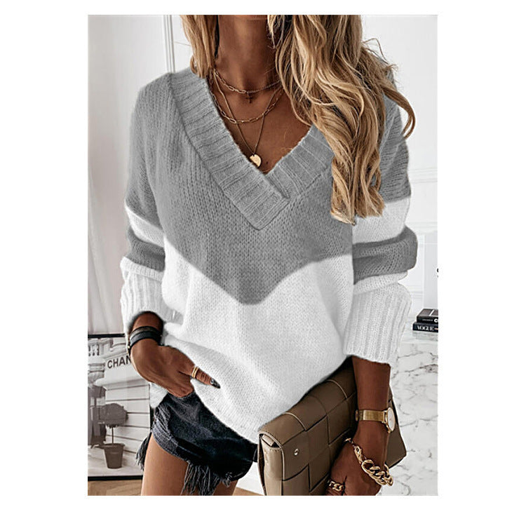 Vireous Deep V-Neck Geometric Women's Pullover