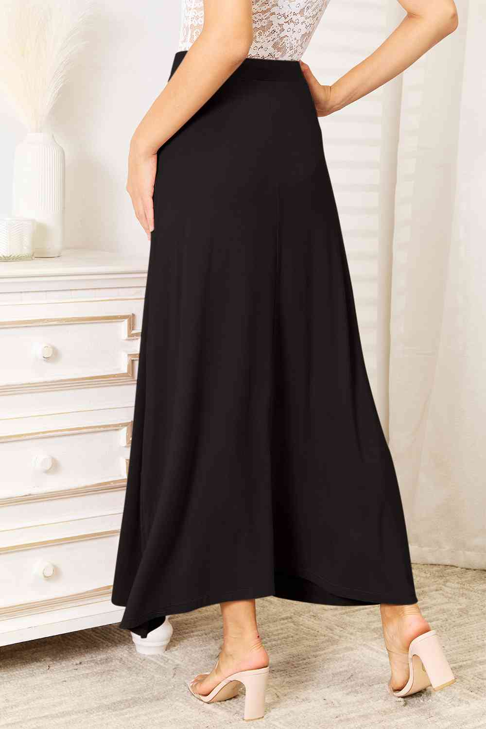 Vireous Full Size Soft Rayon Drawstring Waist Maxi Skirt