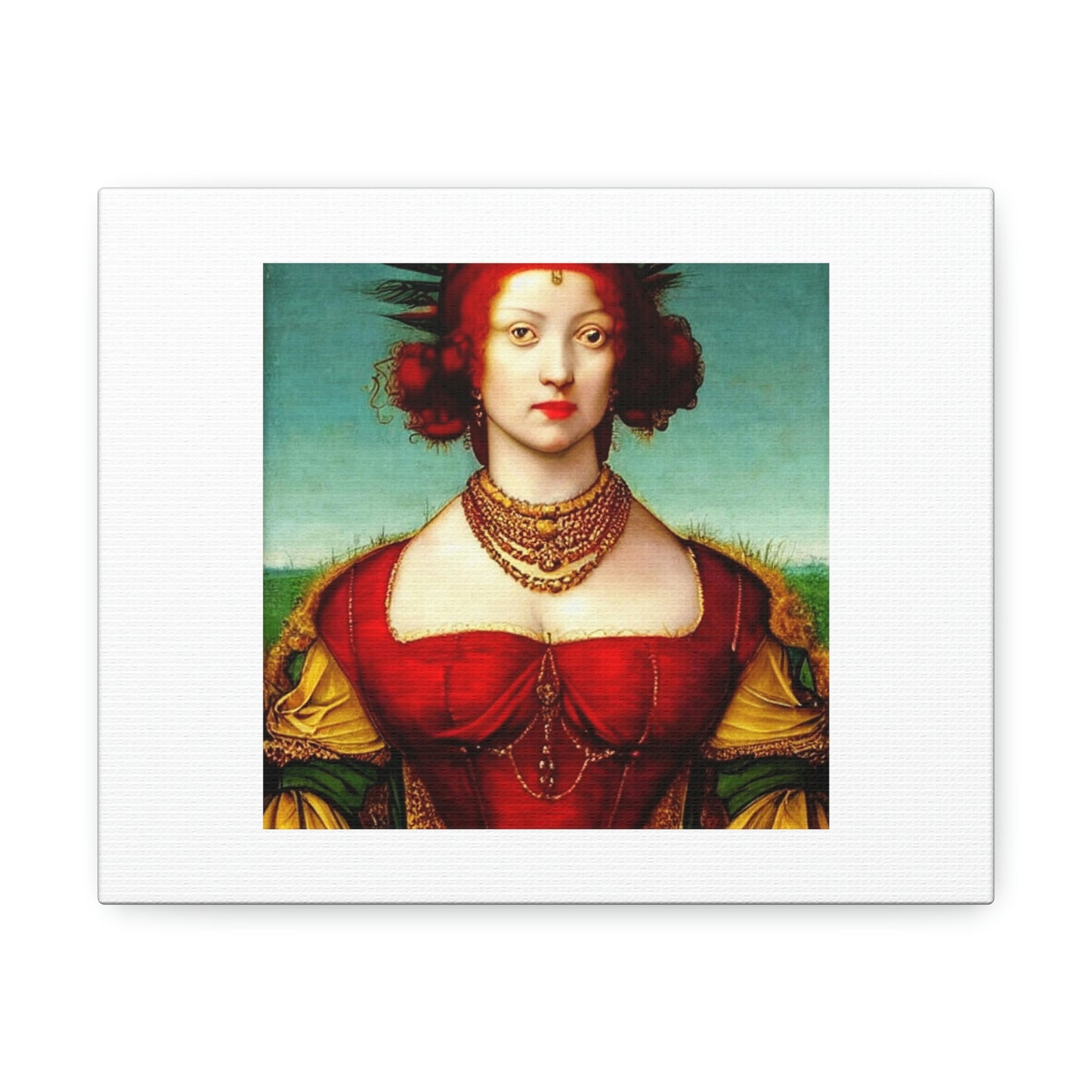 Femme de la Renaissance aux longs cheveux roux et aux yeux verts Art numérique 'Conçu par AI'