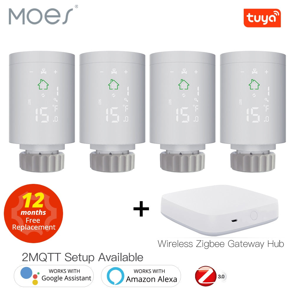 Moes ZigBee 3.0 スマート ラジエーター バンドル アクチュエーター プログラマブル サーモスタット ラジエーター バルブ 温度コントローラー Alexa Google Home による音声制御