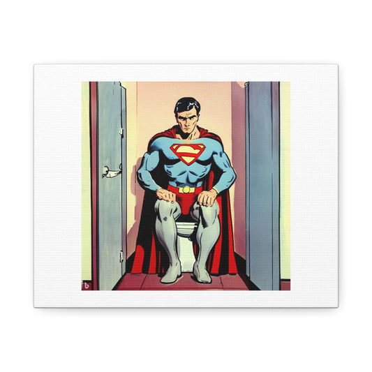 Superman Sitting in a Toilet Cubical 1930s Comic Style digital art 'Designed by AI' on Canvas