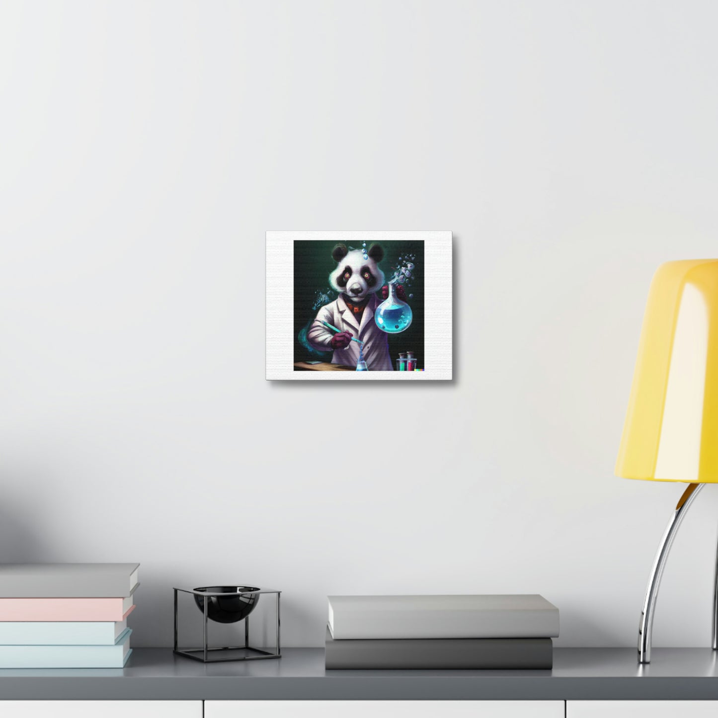 Panda Mad Scientist Mixing Sparkling Chemicals, digital art 'Designed by AI' on Canvas