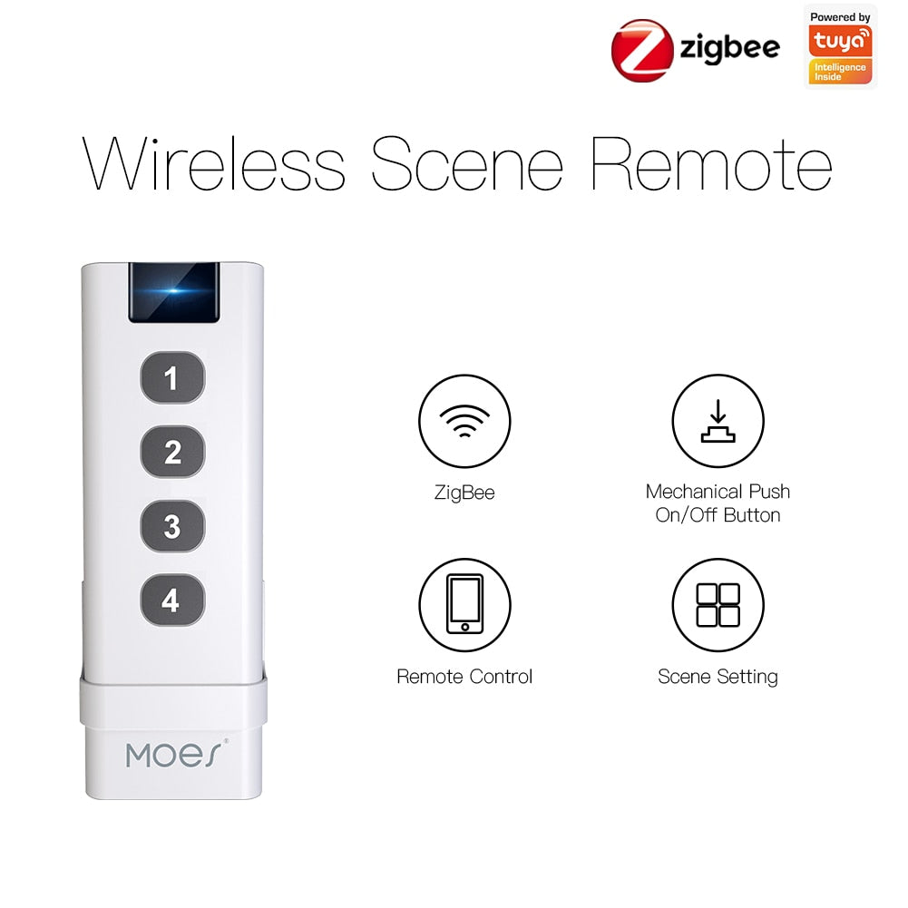 Moes Tuya Smart Life ZigBee Smart Home Wireless Switch 4 Gangs Remote Tuya Zigbee Hub Required No Limit to Control Home Device