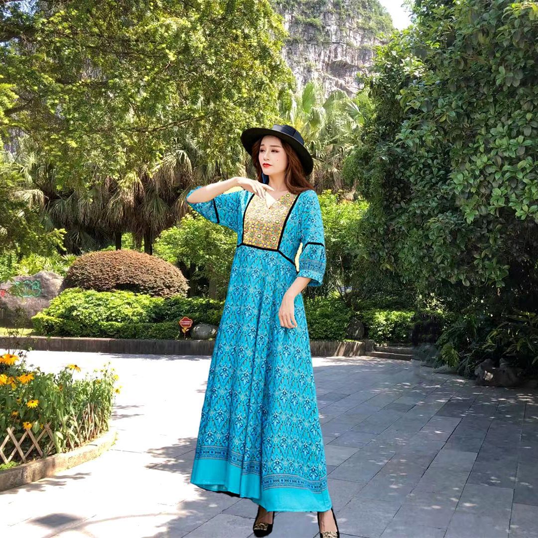 National Style Dress Summer Travel Thailand India Nepal Long Cool Travel Dress