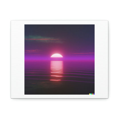 Coucher de soleil de style Synthwave au-dessus de l'eau réfléchissante de l'art numérique de la mer « conçu par AI » sur toile