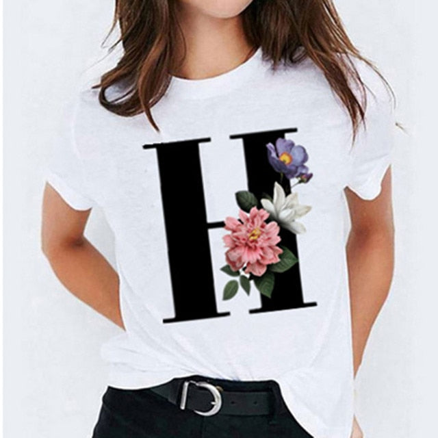 Choisissez votre initiale ! 26 t-shirts pour femmes imprimés de lettres