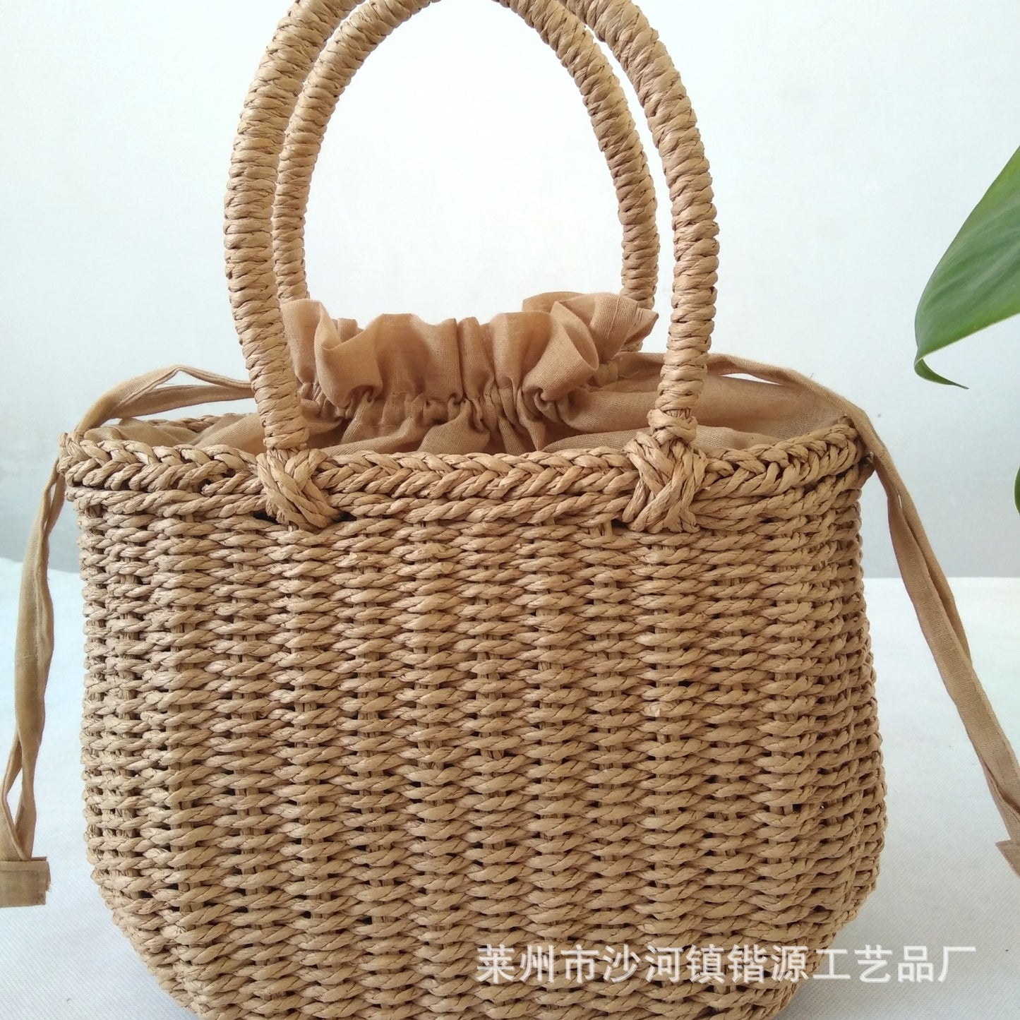 Straw Braided Drawstring Handbag Travel Semi-Formal Beach Bag