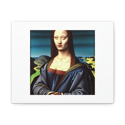 Extraterrestre reptilien androgyne bleu comme Mona Lisa sur toile «conçu par AI»