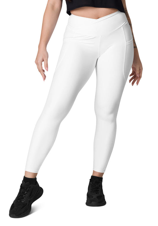 Create Your Own Design All-Over Print Crossover Leggings with Pockets White